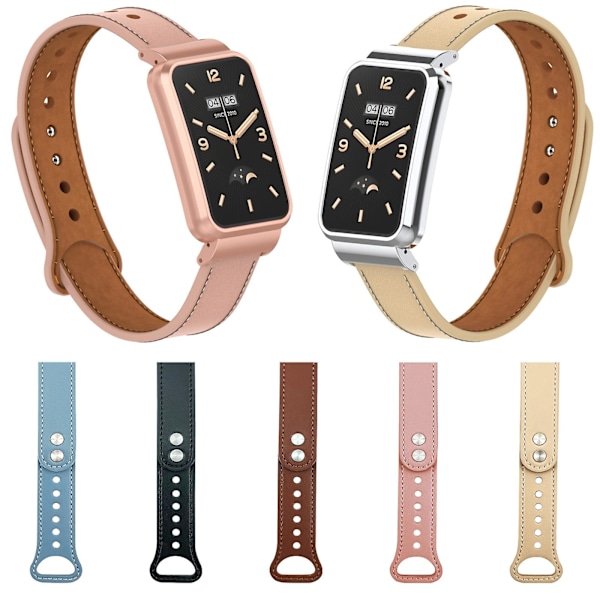 Abrikos Abrikos Dobbelt Stud Læder Urrem kompatibel med Xiaomi Mi Band 7 Pro