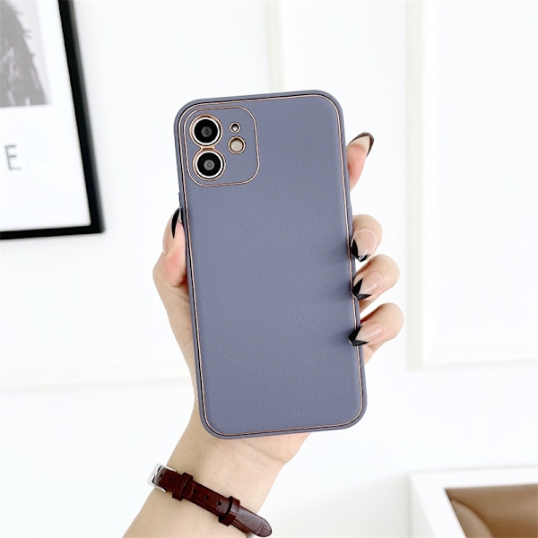 Fodral för iPhone 16 Lavendellila lädertextur elektroplätering Full-Body Lyx