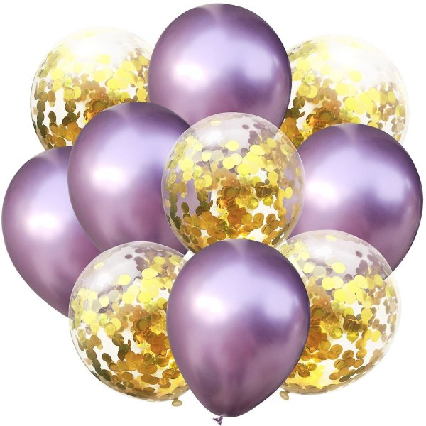 10 st/lot 12 tums innehåll 5 st metallfärg + 5 st konfetti latexballonger light purple gold