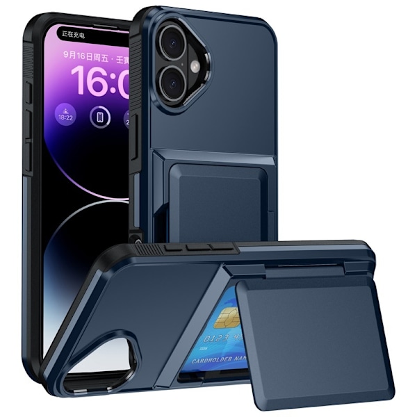 Etui til iPhone 15Plus6.7 Navy Wallet med kortholder 2-i-1 Flip Stand Wallet med kortholder