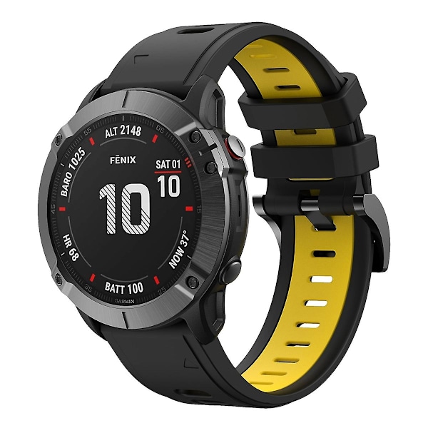 Sort Gul Sort Gul Silikone Urrem kompatibel med Garmin Fenix 6 Pro Gps