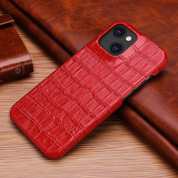 Fodral för iPhone 13 Pro Max röd Krokodilmönster kohud läder ultratunn