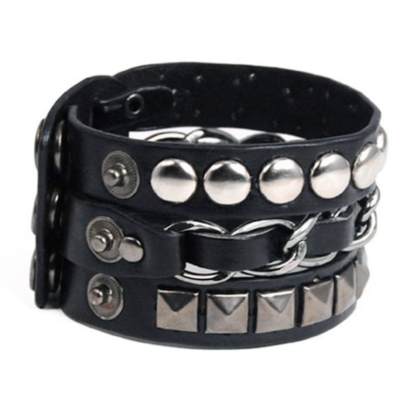 New Fashion Punk Nit Stud Mode Läderbälte Armband Armband (svart)