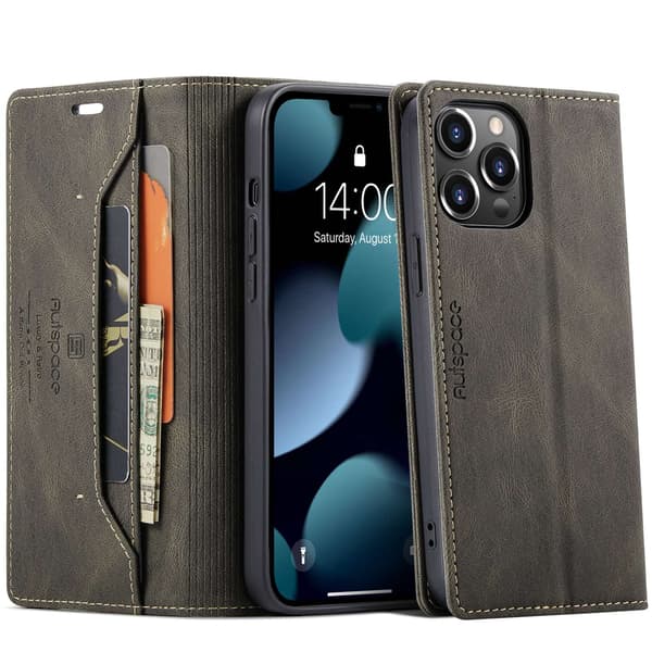 Fodral för iPhone 14Plus6.7 Brun Flip Magnetisk Plånbok med Korthållare