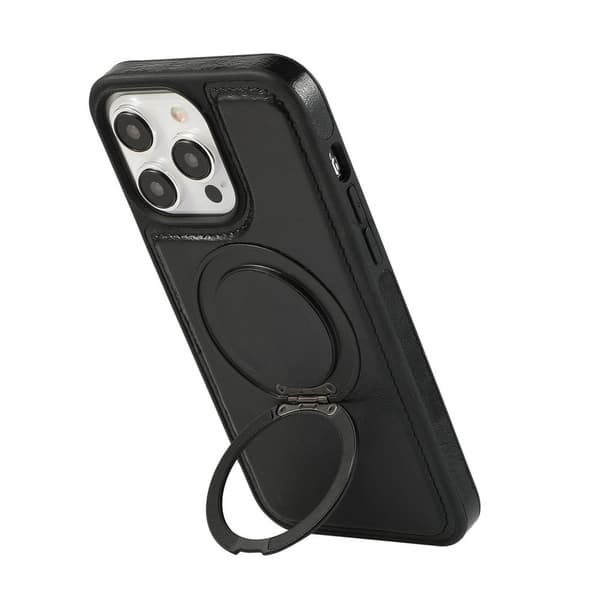 Etui til iPhone 14/13 sort, egnet til magnetisk opladning, roterende stativ, læder, business