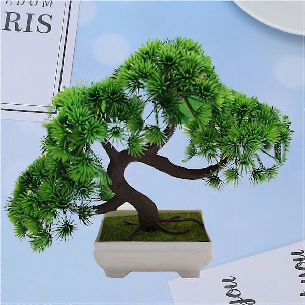 1 stk. Simulert Furu Ønsker Gjester Velkommen Potteplante Falsk Bonsai Gjest-Velkomst Furu Tre Mini Grønn Plante Skrivebordsdekorasjon for Hjemmekontor Hotell (G