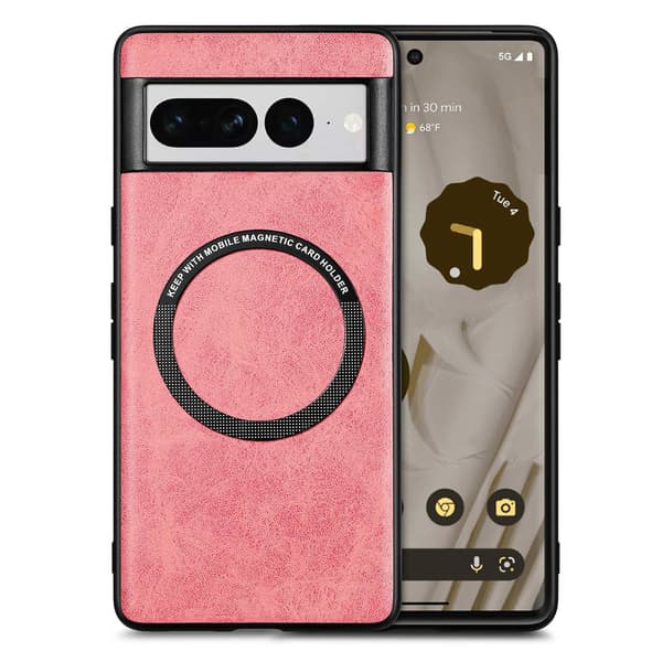 Etui til iPhone 15 Pro Max pink læder Magnetisk Trådløs Oplader business Plain