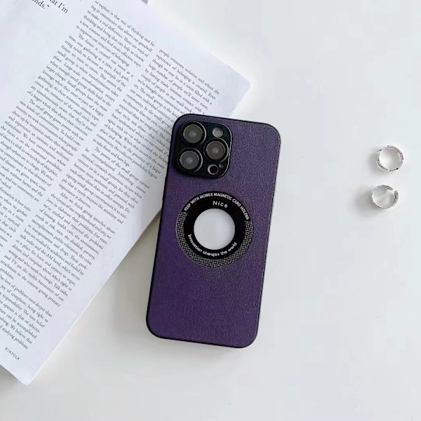 Etui til iPhone 14PRO Violet Pebbled læder Magnetisk Manglende etiket linse