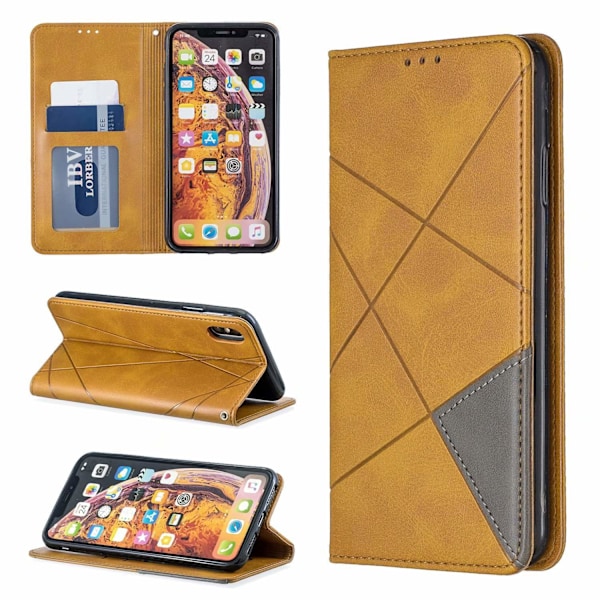 Etui til iPhone 15 Pro Max gul diamant Mixed Media Wallet med kortholder Flip