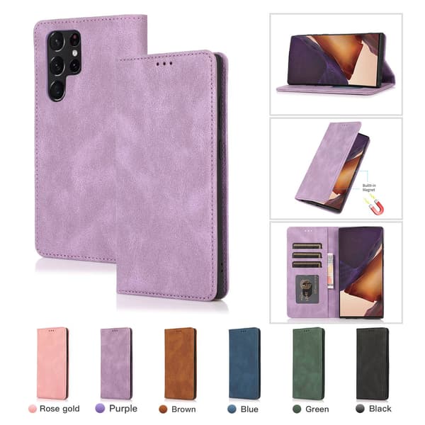 Etui til iPhone 15 Pro Lilla Magnetisk Wallet med Kortholder Flip Soft-Touch