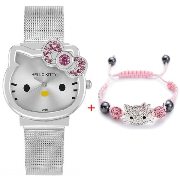 Tecknad söta mesh rostfritt stål kvarts watch armband Silver