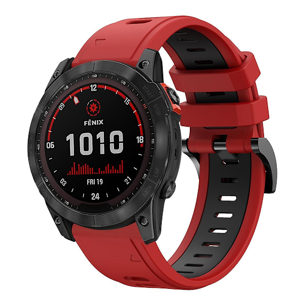 Rød Sort Rød Sort Tofarvet Silikone Urrem kompatibel med Garmin Fenix 7x