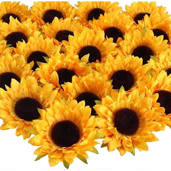 24 stk. Store Kunstige Solsikkehoder Gule Silke Solsikker Bulk Fake Solsikke orange 9CM
