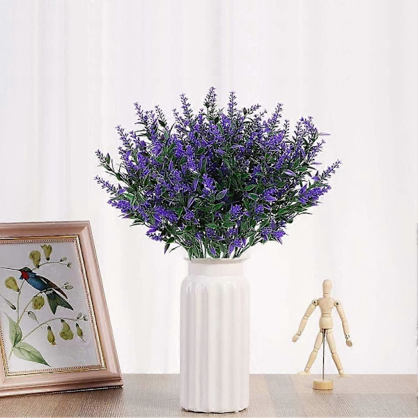 Kunstige Lavendelblomster Planter 8 Stykker, Livagtige UV-resistente Falske Buske Grønne Buske Buket Purple 4