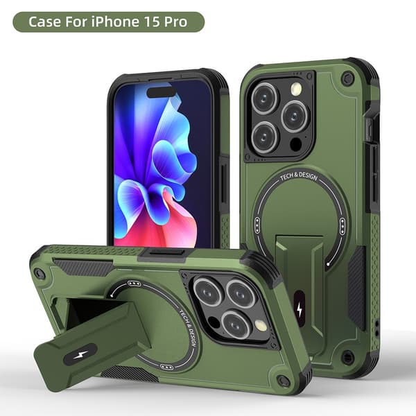 Fodral för iPhone 15 Plus Magnetiskt Stativ Grön Noz30178