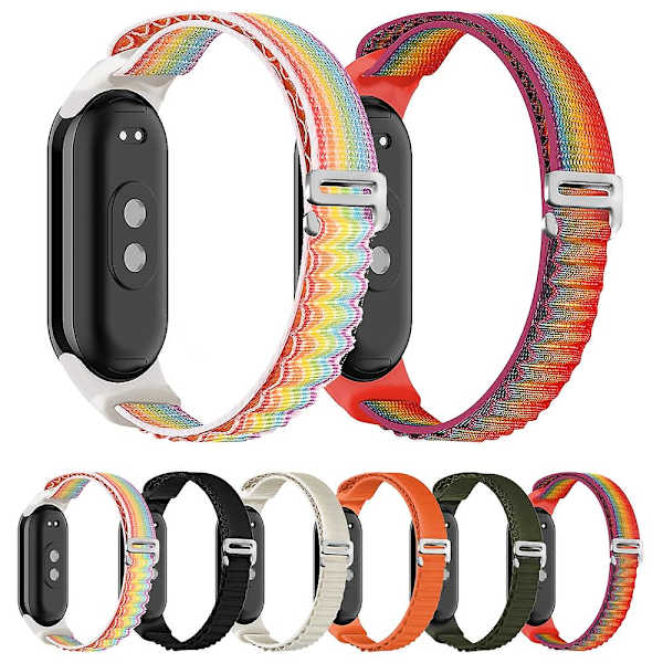 Regnbågsfärgad Loop Nylon Klockarmband kompatibelt med Xiaomi Mi Band 8