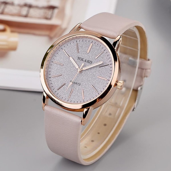 Lyxig Br Läder Quartz Dammode Armbandsur Klocka Purple