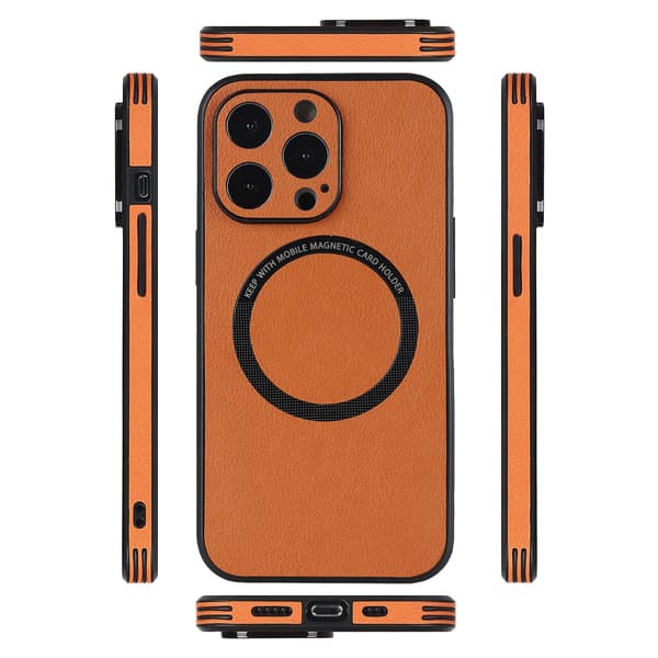 Etui til iPhone 15plus Chokolade læder læder Magnetisk Trådløs Oplader Kreativ