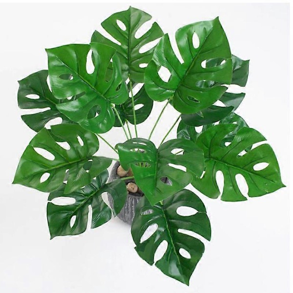 Konstgjord 12-hövdad Monstera Deliciosa med flera hål, gröna växter, heminredning