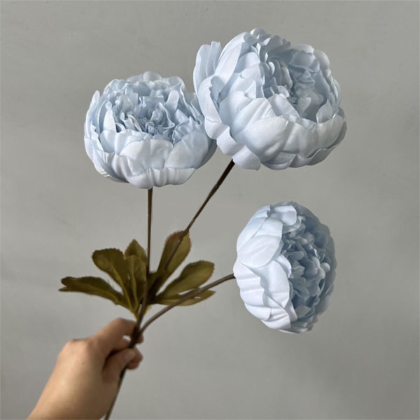 3 Huvuden Pion Kärnad Pion Konstgjord Blomma Falsk Ros Bröllop Vardagsrum Dekoration Light blue One Size