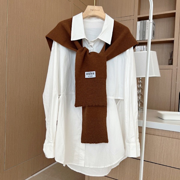 Dame falsk krave Aftagelig halvfarvet strikket sjal Brown 120cm