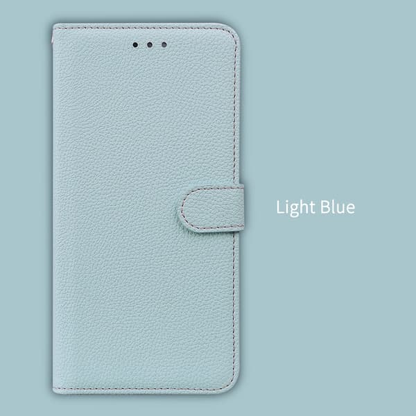 Fodral för iPhone 14 Plus Magnetisk Kortplats Lädertextur Ljusblå