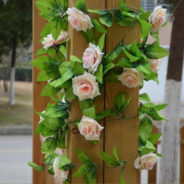 2,4 m Kunstig Blomstrende Silke Rose Blomster Ranke Efeu Hjem Bryllupsdekoration Purple