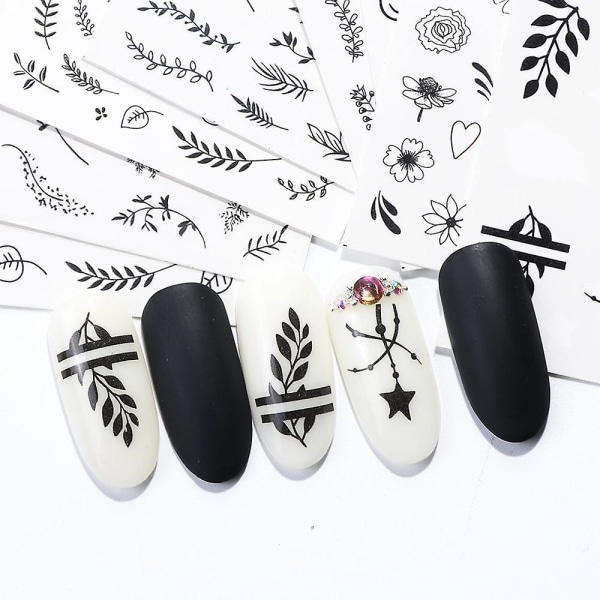 Nail Stickers Decal Black Flowers Leaf Transfer Nail Art Decorations Slider STZ838