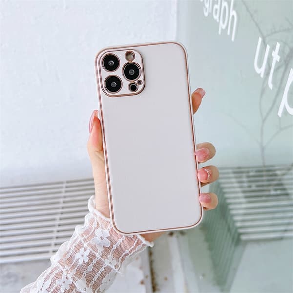 Etui til iPhone 15 Pro Khaki Sunset Gold lædertekstur galvanisering Luksus fuld krop