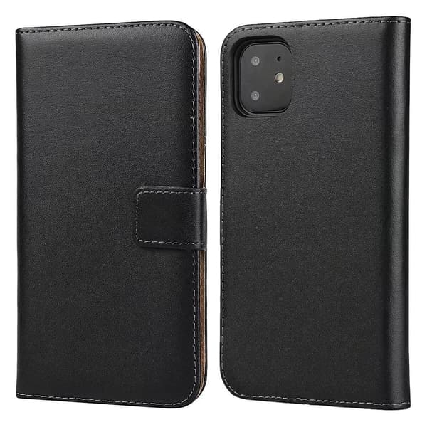 Etui til iPhone 13 Pro Max sort kalveskind flip wallet med kortholder