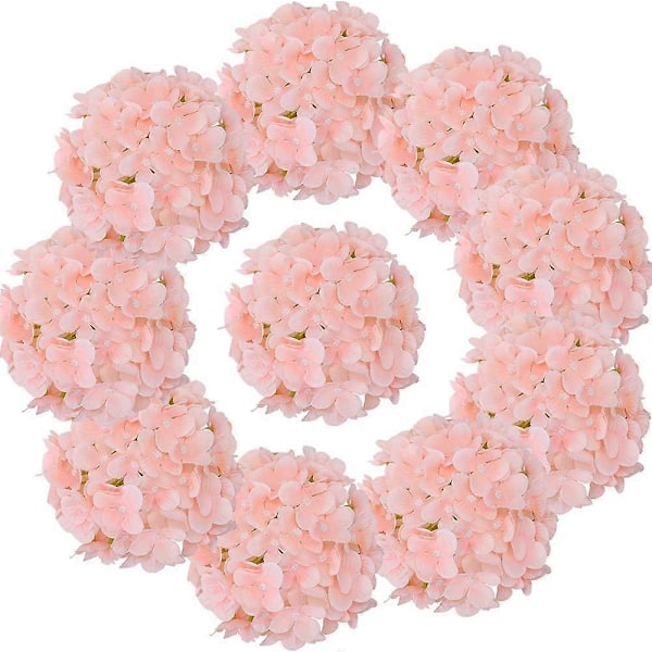 10 st Silkeshortensia Huvuden med Stjälkar Konstgjorda Blommor för Bröllopsfest Heminredning (Off White) Peach Pink