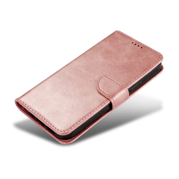 Etui til iPhone 15 Pro, pink kalveskind, vintage pung med kortholder og flip