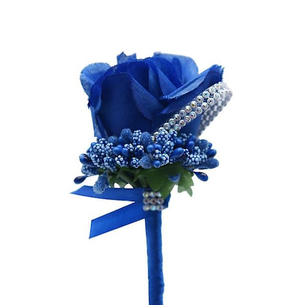 2 stk. Rose Boutonniere, Bryllupscorsage, Håndlavet Kunstig Boutonniere Dark Blue