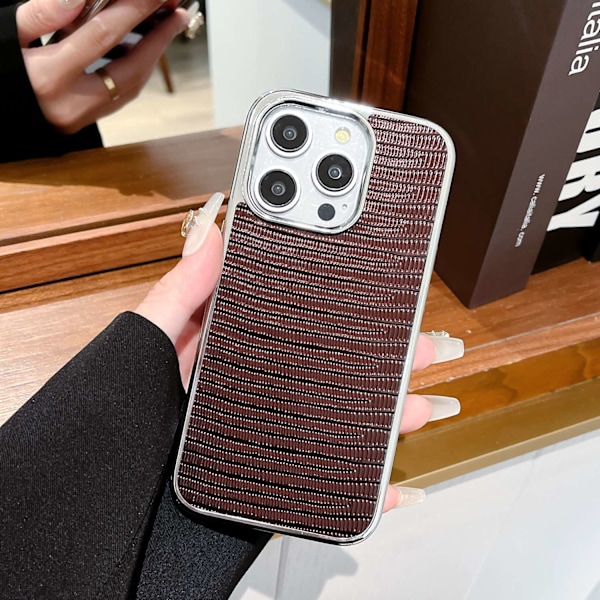 Etui til iPhone 15PRO (mørkebrunt krokodillemønster) enkelt skal Dachshund læder tekstureret skuldertaske