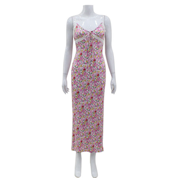 Fräsch blommig slipklänning spetssömmar Sexig söt med vindjacka kjol kvinnor Pink L