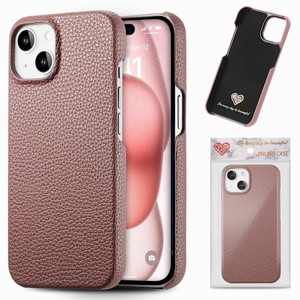 Etui til iPhone 15 Abrikosfarvet klassisk Enkelt højværdi niche Pebbled halv-kant