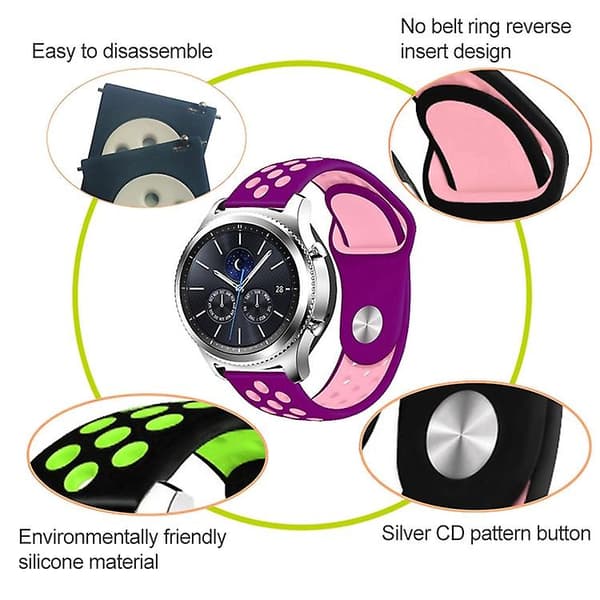 Sort Grøn Sort Grøn kompatibel med Samsung Gear S4 Active 22mm Silikone Urrem