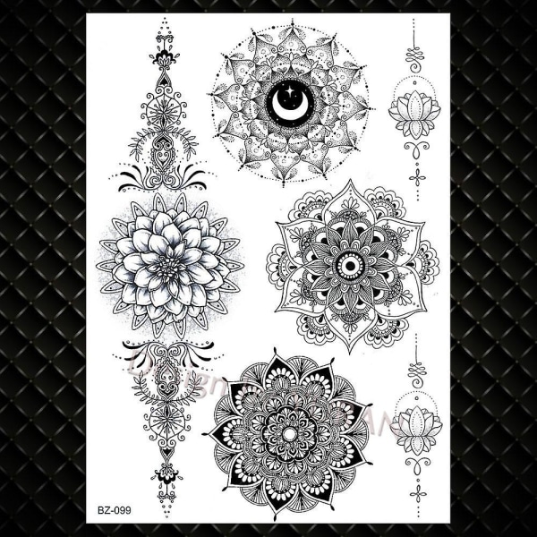 Kvinnor Big Arm Owl Fake Temporary Tattoo - M ala Flower India Tattoo Stickers GLZ165