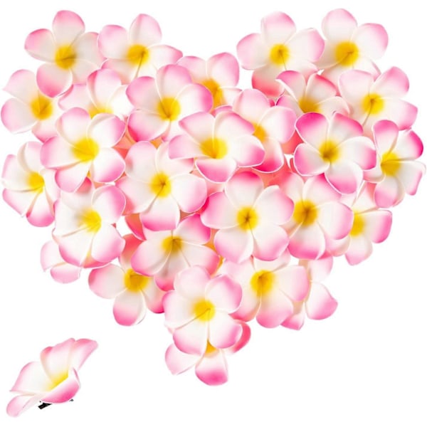 50 stk. 3,5\" Hawaiisk Frangipani Kunstige Plumeria Blomster Hårspenner til Hatt for Fest Strandferie Hjem Bryllupsdekorasjon (Blandede Farger) Pink 2.4Inch