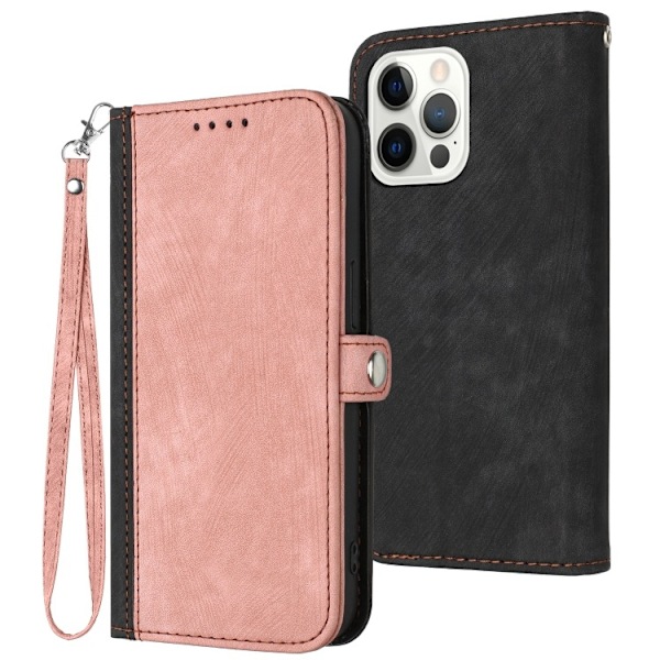 Etui til iPhone 14 PLUS pink Mixed Media Wallet med kortholder Flip i kontrastfarver - Retro