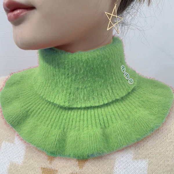 Dame falsk krage Avtakbar halv Pullover Vinter Tykk Varm Green