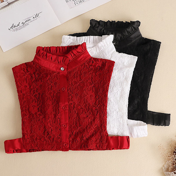 Dame falsk krage Avtakbar halv Blonde Vinter Multifunksjon Temperament lace (wine red)
