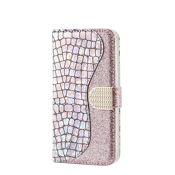 Etui til iPhone 13 mini sølv Krokodillemønster glitter Flip Wallet med kortholder