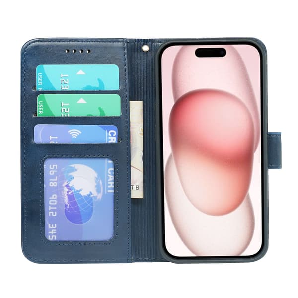 Kotelo iPhone iPhone 16pro siniselle vasikannahalle valokuvakehys