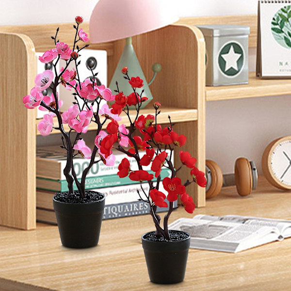 Konstgjord Bonsai Två Grenar Dekorativ DIY Plommonblom Fake Blomkruka Hem Rum Dekoration Red B