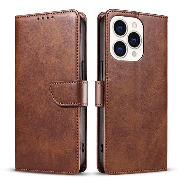Etui til iPhone 13 Brun Kalveskinds Flip