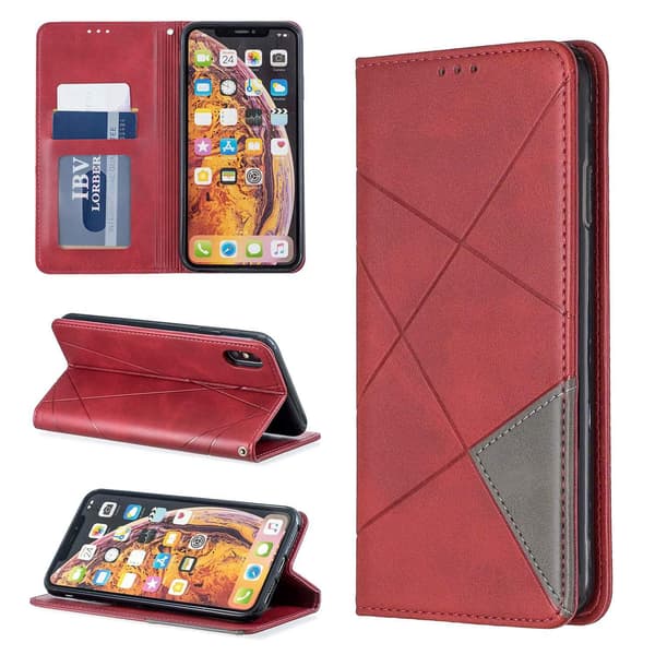 Etui til iPhone 14 PLUS rød diamant Mixed Media Wallet med kortholder Flip