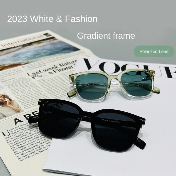 Trendiga UV-skydd polariserade solglasögon utomhus mode flerfärgade solglasögon med stora kanter Green tea frame Black and gray lens