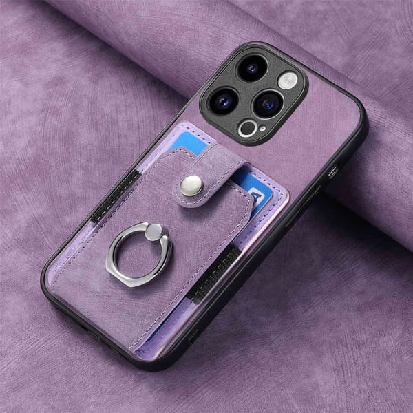 Etui til iPhone 13 Pro Max Lys lilla Kortholder Enkel Retro Hardware Ring Bil Magnetisk