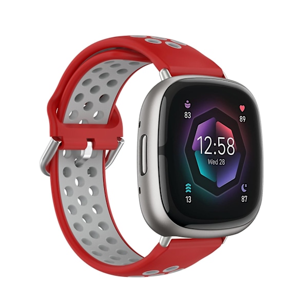 Punainen Harmaa Punainen Harmaa Kaksivärinen Silikoni Kellonranneke, yhteensopiva Fitbit Sense 2:n kanssa